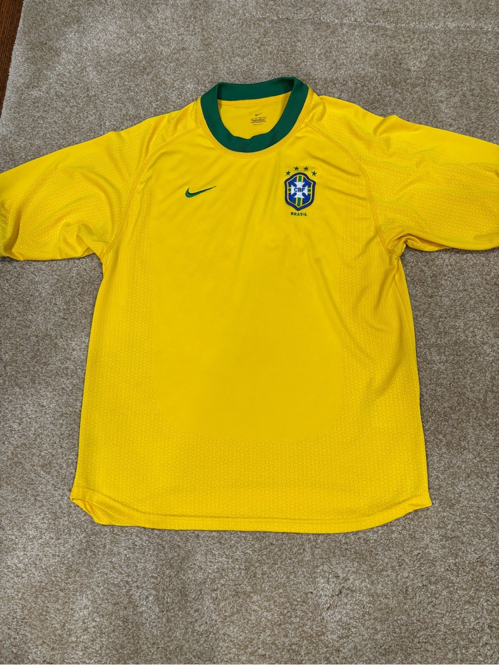 Vintage Nike Brazil CBF Soccer Jersey Yellow Green Dri-Fit Men’s Small